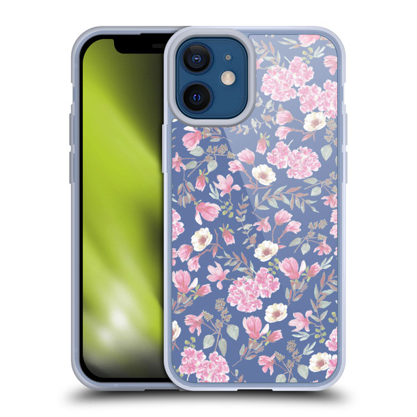 Anis Illustration Floral Pattern Romantic Blue Pink Soft Gel Case for Apple iPhone 12 Mini
