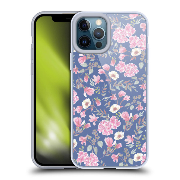 Anis Illustration Floral Pattern Romantic Blue Pink Soft Gel Case for Apple iPhone 12 Pro Max