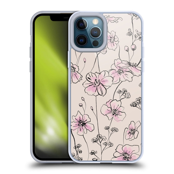 Anis Illustration Floral Pattern Wild Roses Beige Pink Soft Gel Case for Apple iPhone 12 Pro Max