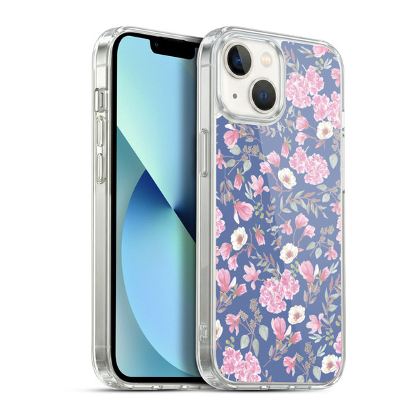 Anis Illustration Floral Pattern Romantic Blue Pink Soft Gel Case for Apple iPhone 13