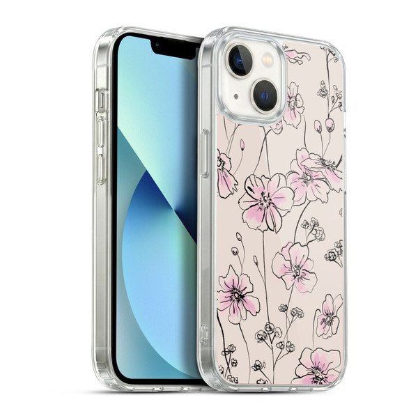 Anis Illustration Floral Pattern Wild Roses Beige Pink Soft Gel Case for Apple iPhone 13