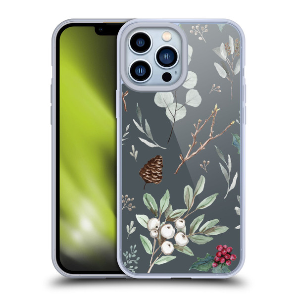 Anis Illustration Floral Pattern Christmas Eucalyptus Blue Soft Gel Case for Apple iPhone 13 Pro Max