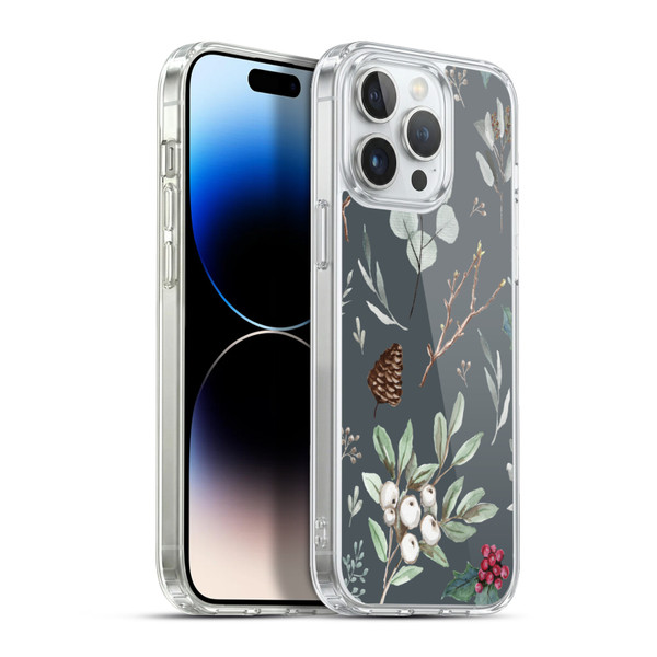 Anis Illustration Floral Pattern Christmas Eucalyptus Blue Soft Gel Case for Apple iPhone 13 Pro Max & MagSafe