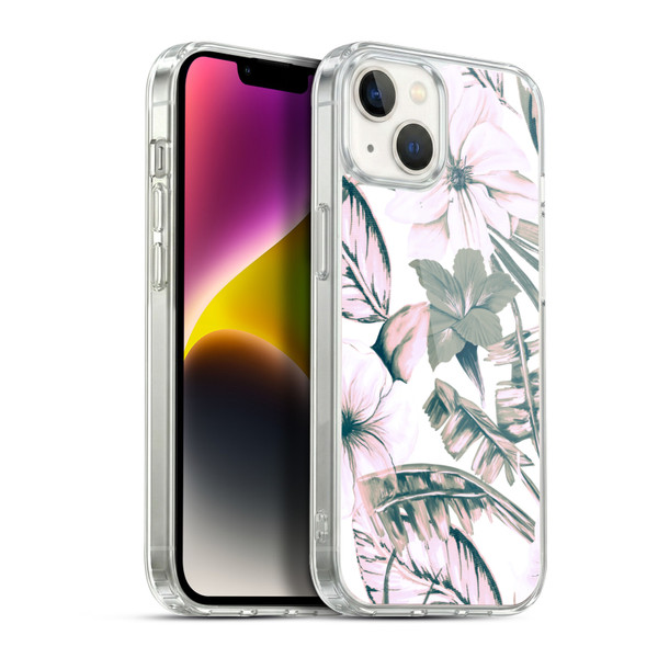 Anis Illustration Floral Pattern Pink Tropicals Soft Gel Case for Apple iPhone 14 Plus & MagSafe