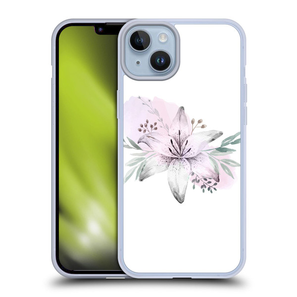 Anis Illustration Floral Pattern Lilium Flower Soft Gel Case for Apple iPhone 14 Plus