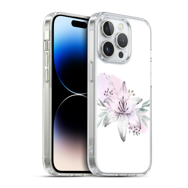 Anis Illustration Floral Pattern Lilium Flower Soft Gel Case for Apple iPhone 14 Pro & MagSafe