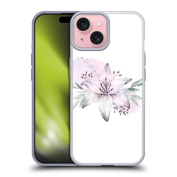 Anis Illustration Floral Pattern Lilium Flower Soft Gel Case for Apple iPhone 15