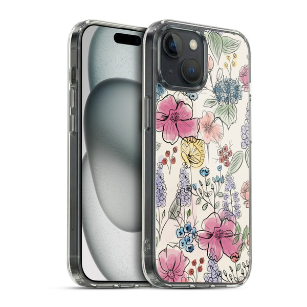 Anis Illustration Floral Pattern Wild Garden Soft Gel Case for Apple iPhone 15 & MagSafe