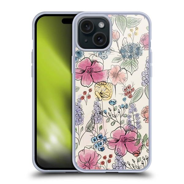 Anis Illustration Floral Pattern Wild Garden Soft Gel Case for Apple iPhone 15 Plus