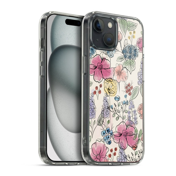 Anis Illustration Floral Pattern Wild Garden Soft Gel Case for Apple iPhone 15 Plus & MagSafe
