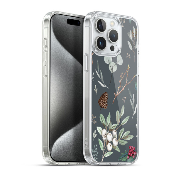 Anis Illustration Floral Pattern Christmas Eucalyptus Blue Soft Gel Case for Apple iPhone 15 Pro Max & MagSafe