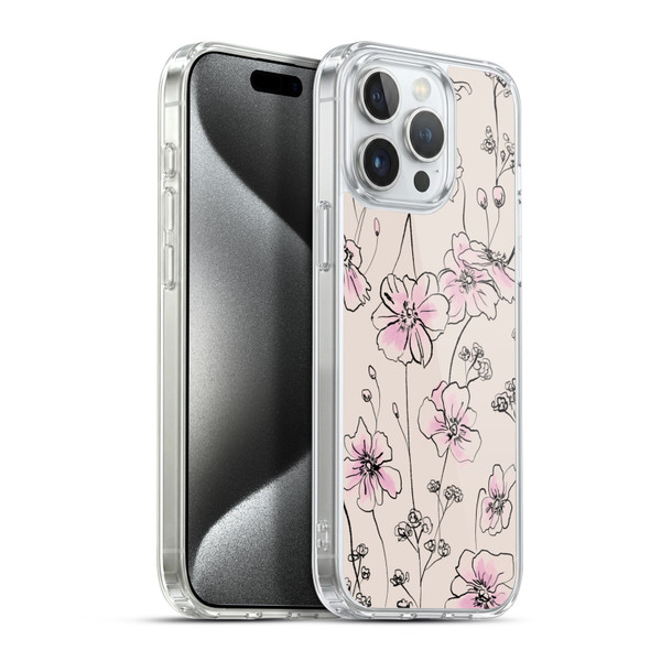 Anis Illustration Floral Pattern Wild Roses Beige Pink Soft Gel Case for Apple iPhone 15 Pro Max & MagSafe
