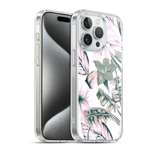 Anis Illustration Floral Pattern Pink Tropicals Soft Gel Case for Apple iPhone 15 Pro & MagSafe