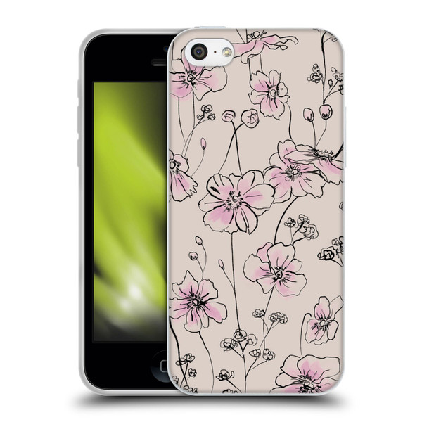 Anis Illustration Floral Pattern Wild Roses Beige Pink Soft Gel Case for Apple iPhone 5c