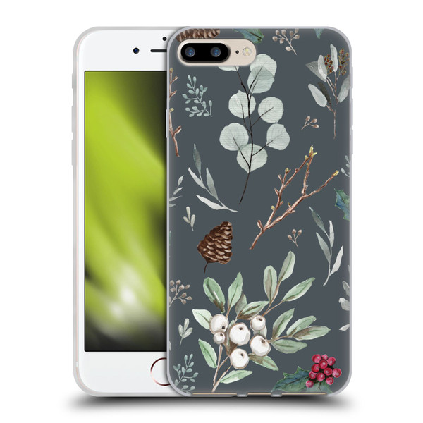 Anis Illustration Floral Pattern Christmas Eucalyptus Blue Soft Gel Case for Apple iPhone 7 Plus / iPhone 8 Plus