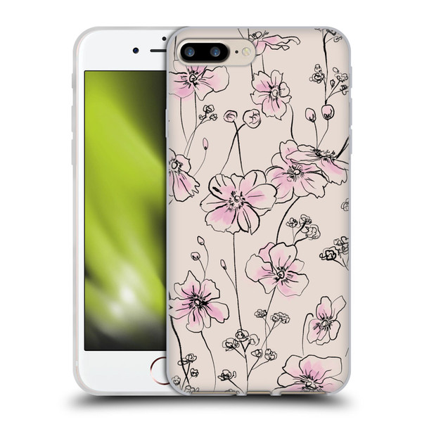 Anis Illustration Floral Pattern Wild Roses Beige Pink Soft Gel Case for Apple iPhone 7 Plus / iPhone 8 Plus