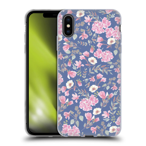 Anis Illustration Floral Pattern Romantic Blue Pink Soft Gel Case for Apple iPhone XS Max