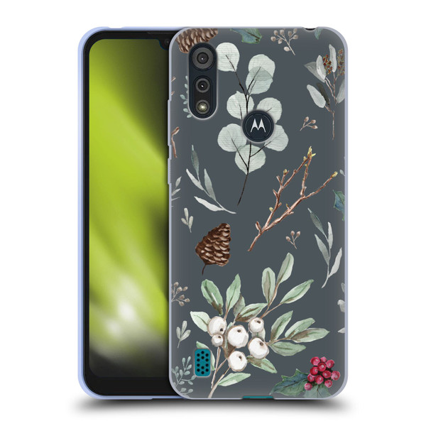 Anis Illustration Floral Pattern Christmas Eucalyptus Blue Soft Gel Case for Motorola Moto E6s (2020)