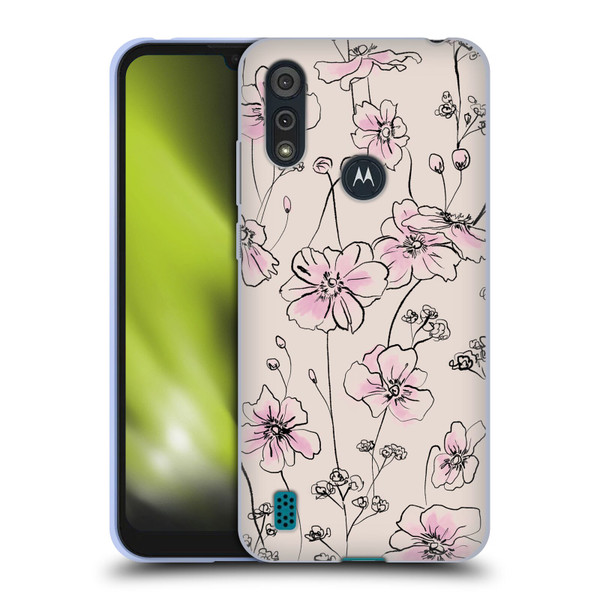 Anis Illustration Floral Pattern Wild Roses Beige Pink Soft Gel Case for Motorola Moto E6s (2020)