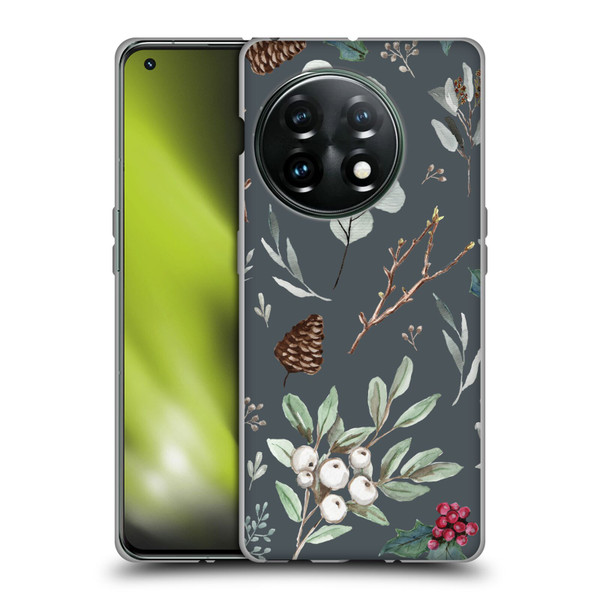Anis Illustration Floral Pattern Christmas Eucalyptus Blue Soft Gel Case for OnePlus 11 5G