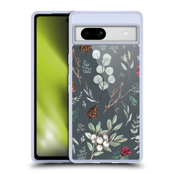 Anis Illustration Floral Pattern Christmas Eucalyptus Blue Soft Gel Case for Google Pixel 7a