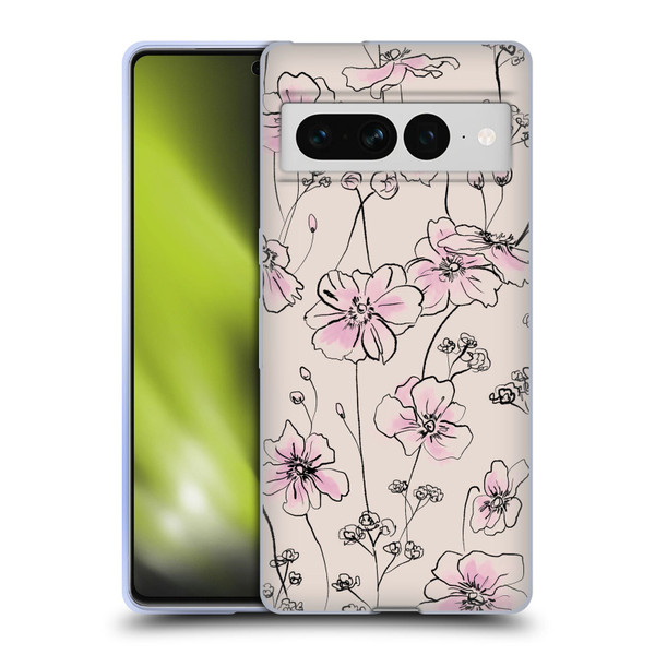 Anis Illustration Floral Pattern Wild Roses Beige Pink Soft Gel Case for Google Pixel 7 Pro