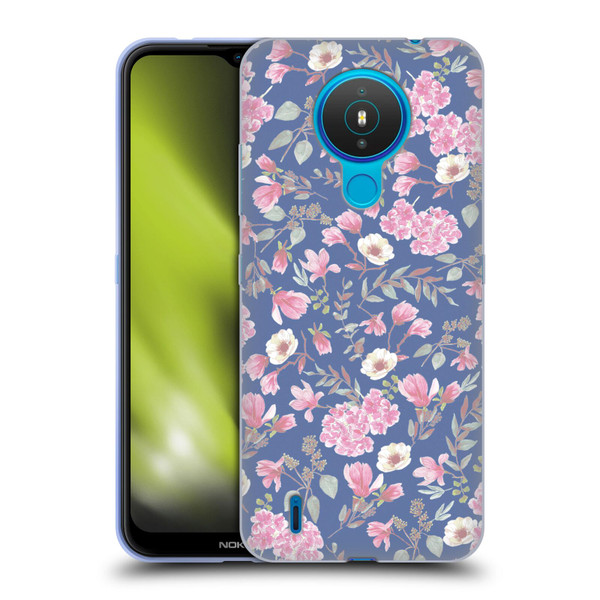 Anis Illustration Floral Pattern Romantic Blue Pink Soft Gel Case for Nokia 1.4