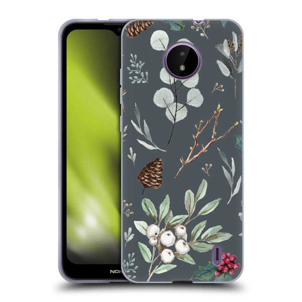 Anis Illustration Floral Pattern Christmas Eucalyptus Blue Soft Gel Case for Nokia C10 / C20