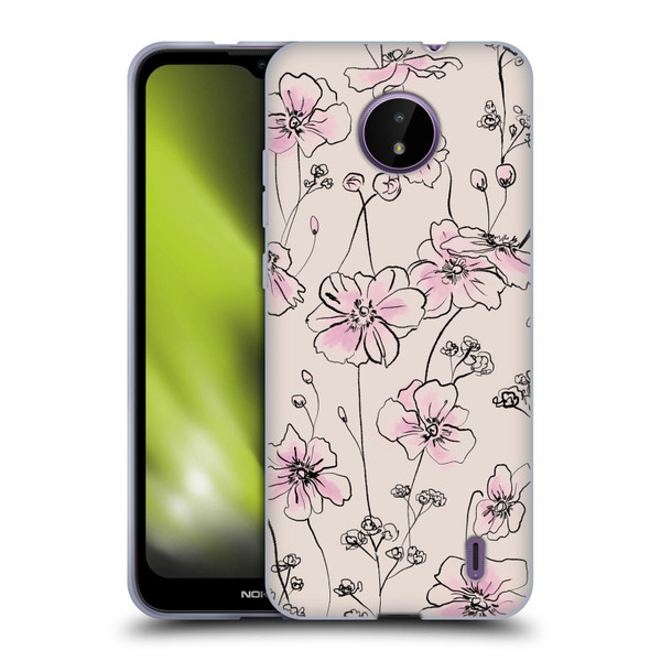 Anis Illustration Floral Pattern Wild Roses Beige Pink Soft Gel Case for Nokia C10 / C20