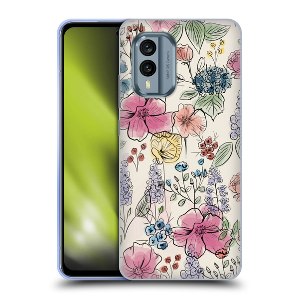 Anis Illustration Floral Pattern Wild Garden Soft Gel Case for Nokia X30