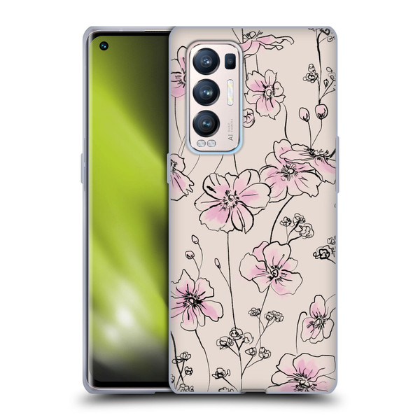 Anis Illustration Floral Pattern Wild Roses Beige Pink Soft Gel Case for OPPO Find X3 Neo / Reno5 Pro+ 5G