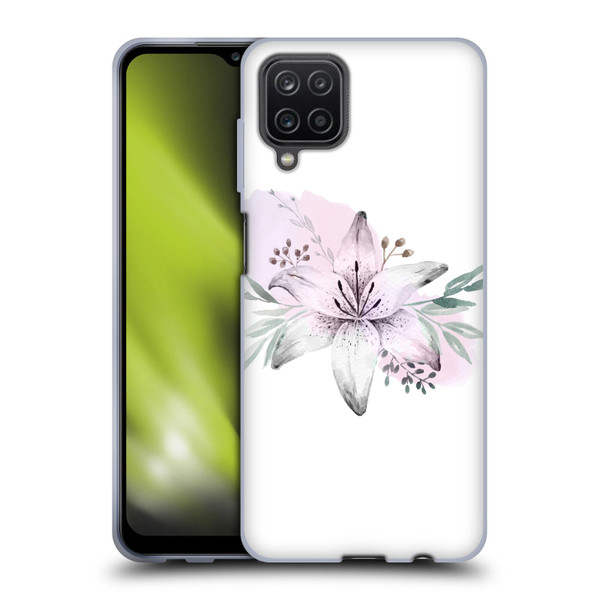 Anis Illustration Floral Pattern Lilium Flower Soft Gel Case for Samsung Galaxy A12 (2020)