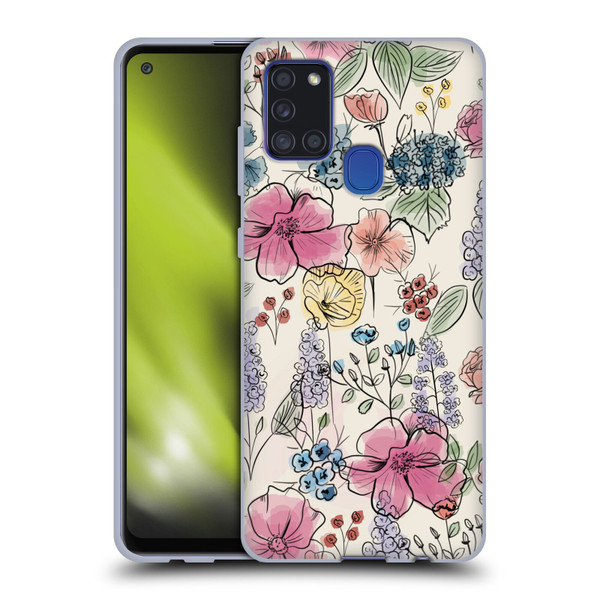 Anis Illustration Floral Pattern Wild Garden Soft Gel Case for Samsung Galaxy A21s (2020)