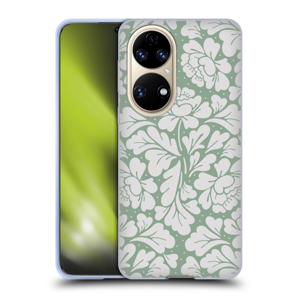 Anis Illustration Mix Pattern Baroque Pastel Green Soft Gel Case for Huawei P50