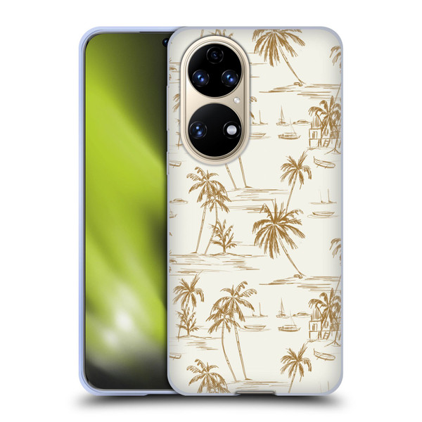 Anis Illustration Mix Pattern Beach Beige Gold Soft Gel Case for Huawei P50