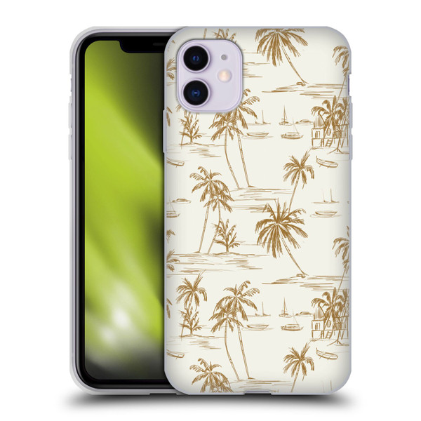 Anis Illustration Mix Pattern Beach Beige Gold Soft Gel Case for Apple iPhone 11