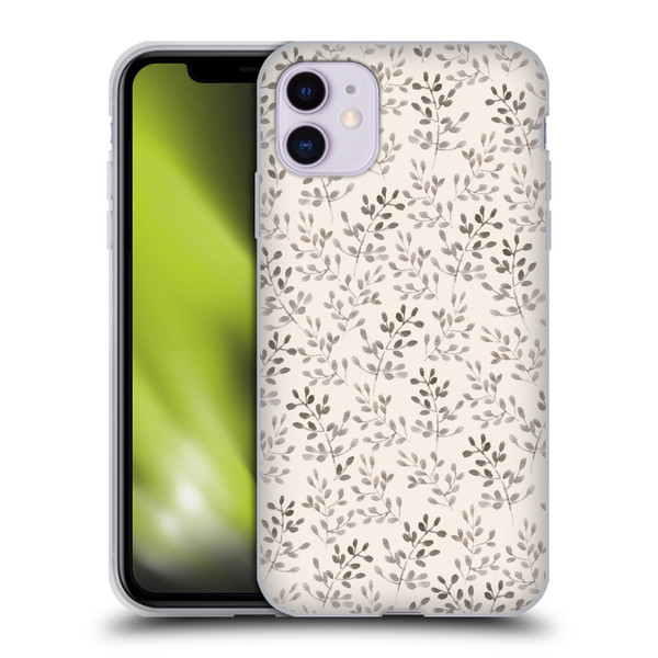 Anis Illustration Mix Pattern Tiny Leaves Beige Soft Gel Case for Apple iPhone 11