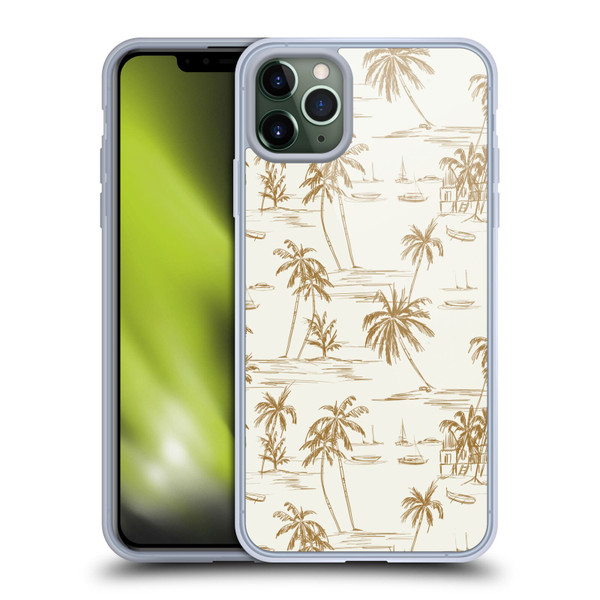 Anis Illustration Mix Pattern Beach Beige Gold Soft Gel Case for Apple iPhone 11 Pro Max