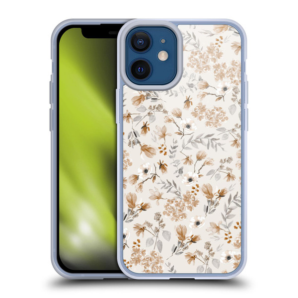 Anis Illustration Mix Pattern Romantic Neutrals Soft Gel Case for Apple iPhone 12 Mini