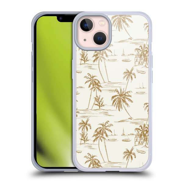 Anis Illustration Mix Pattern Beach Beige Gold Soft Gel Case for Apple iPhone 13
