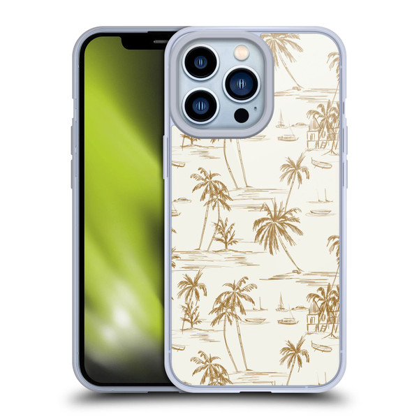 Anis Illustration Mix Pattern Beach Beige Gold Soft Gel Case for Apple iPhone 13 Pro