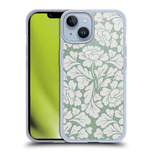 Anis Illustration Mix Pattern Baroque Pastel Green Soft Gel Case for Apple iPhone 14