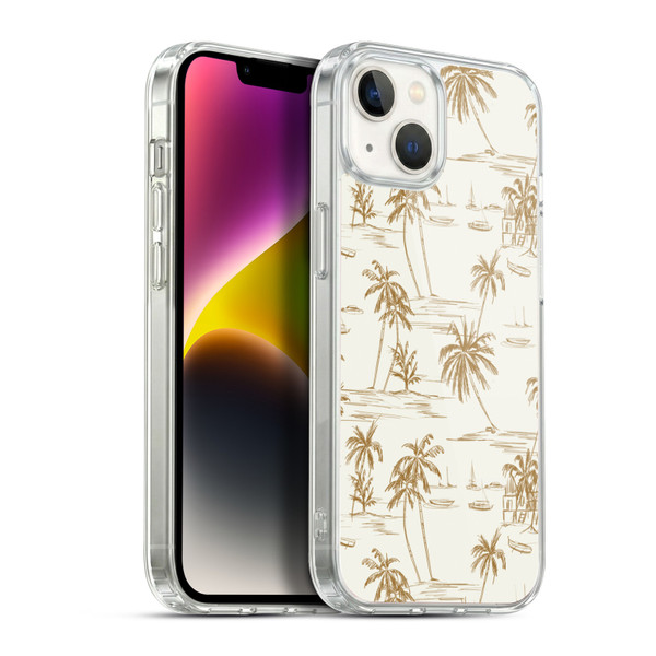 Anis Illustration Mix Pattern Beach Beige Gold Soft Gel Case for Apple iPhone 14 Plus & MagSafe
