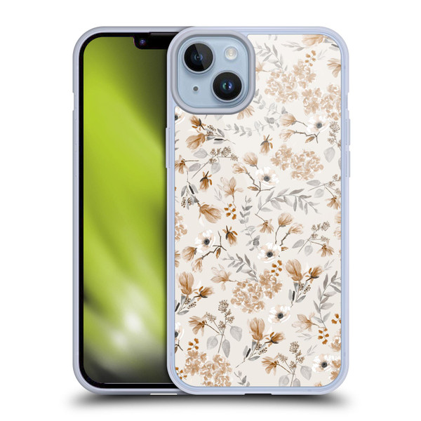 Anis Illustration Mix Pattern Romantic Neutrals Soft Gel Case for Apple iPhone 14 Plus