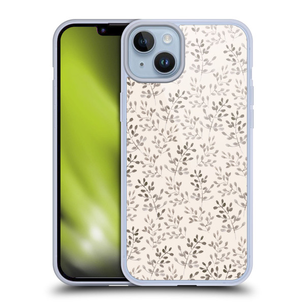 Anis Illustration Mix Pattern Tiny Leaves Beige Soft Gel Case for Apple iPhone 14 Plus
