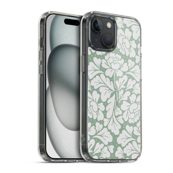 Anis Illustration Mix Pattern Baroque Pastel Green Soft Gel Case for Apple iPhone 15 & MagSafe