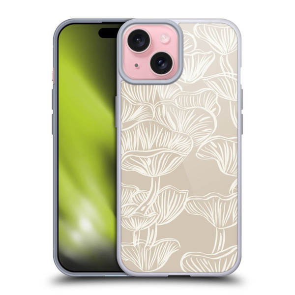 Anis Illustration Mix Pattern Mushrooms Neutrals Soft Gel Case for Apple iPhone 15