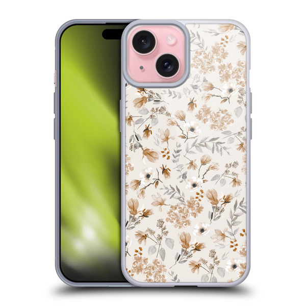 Anis Illustration Mix Pattern Romantic Neutrals Soft Gel Case for Apple iPhone 15