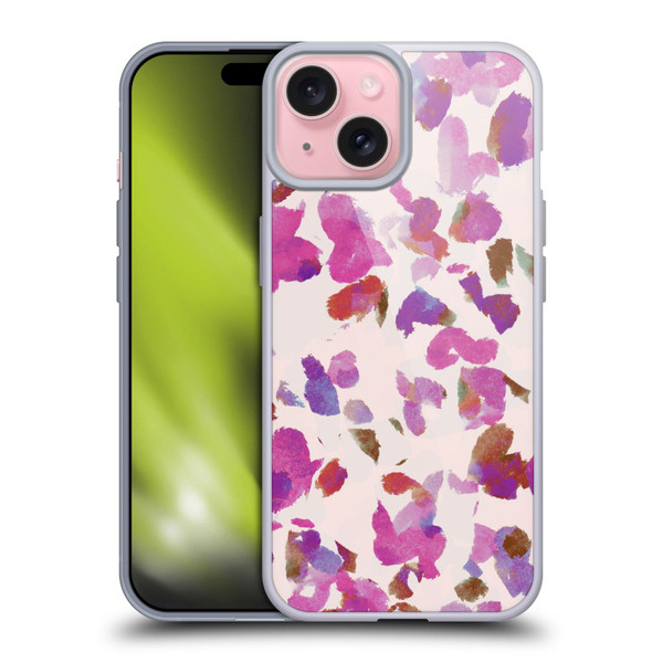 Anis Illustration Mix Pattern Soft Feminine Pink Flowers Soft Gel Case for Apple iPhone 15