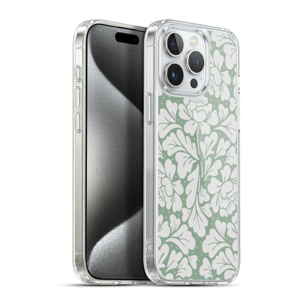 Anis Illustration Mix Pattern Baroque Pastel Green Soft Gel Case for Apple iPhone 15 Pro Max & MagSafe